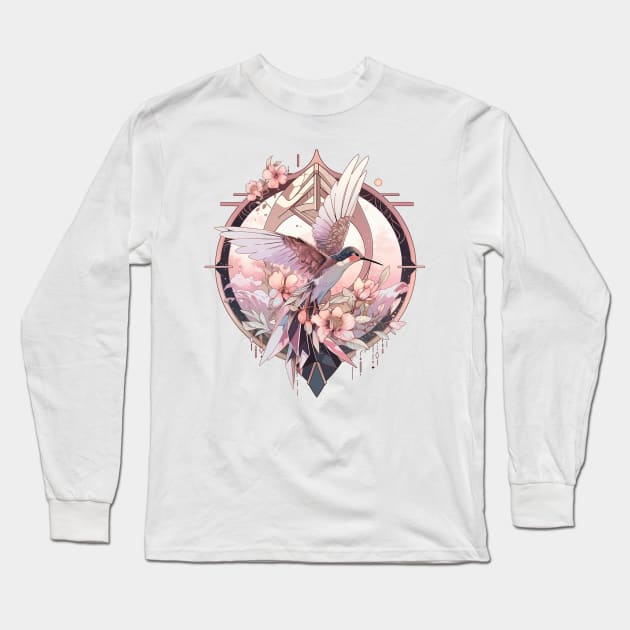 Hummingbird Blossom Long Sleeve T-Shirt by CleverboyDsgns